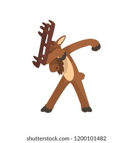 Moose standing in dub dancing pose, cute cartoon animal doing dubbing vector Illustration on a white background