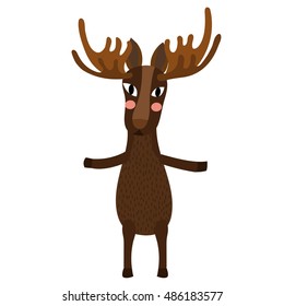 Moose standing on two legs animal cartoon character isolated on white background.