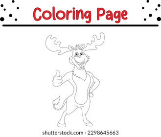 moose thumbs up coloring page. Black and white vector illustration for coloring book