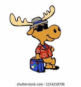 Moose tourist - Hipster moose with luggage  vector illustration