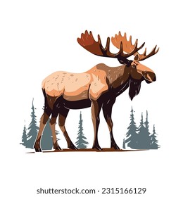 moose vector 2d flat color white background