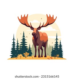 moose vector 2d flat color white background