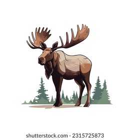 moose vector 2d flat color white background