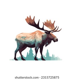 moose vector 2d flat color white background