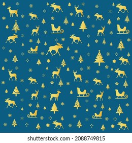 Moose vector with golden gradient on blue background. Perfect for textile design, wallpaper or print.