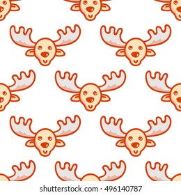 Moose. Vector hand drawn tileable background, design element for greeting card, fabric, wrapping paper. Christmas and New Year deer seamless pattern