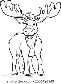 Moose: vector line art cartoon style for coloring