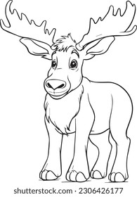 Moose: vector line art cartoon style for coloring