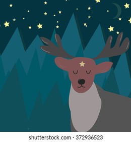 Moose vector with mountains and stars