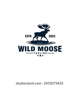 moose vintage silhouette style logo design vector template