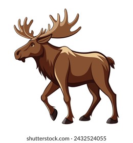 Moose Walking Illustration on White Background