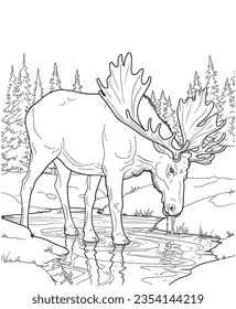 Moose water coloring pages line art