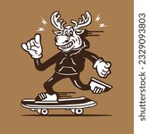 Moose Wearing Hoodie Skater Mascot Vector Character Design