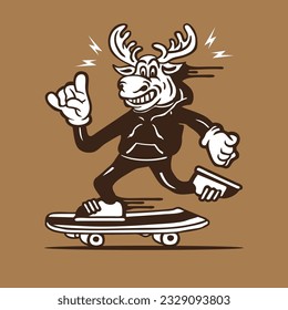 Moose Wearing Hoodie Skater Mascot Vector Character Design