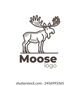 Moose, wild deer icon. Concept design of animals - Moose side view profile. Isolated black silhouette moose or wild deer on white background. Vintage retro print, poster, icon. Vector Illustration