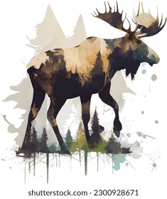 Moose en el salvaje vector del arte digital