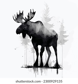 Moose in the wild silhouette digital art vector