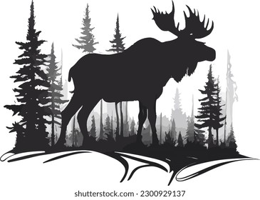 Moose in the wild silhouette digital art vector