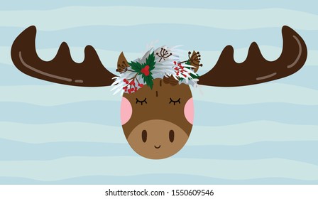 Moose in winter wearth on line background vector illustration hand draw desing