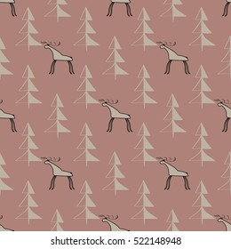 Moose wood ethnic ornament seamless pattern. 
