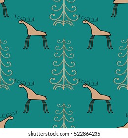 Moose wood ethnic ornament seamless pattern. Vector background.