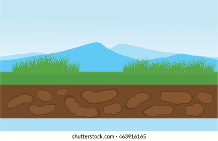 Moountain and grass scenery vector illustration stock