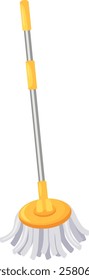 Mop with an adjustable handle standing on a white background, ready for cleaning tasks, ideal for maintaining hygiene and tackling household chores in any home or apartment