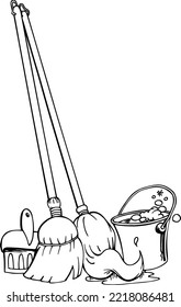 Ilustración de vectores Mop, Broom y Bucket