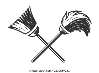 Mop and broom silhouette isolated on white background. Cleaning concept. Vector illustration