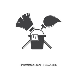 mop and broom vector icon