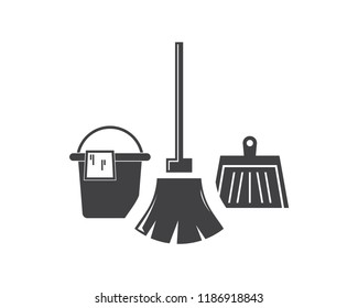 mop and broom vector icon