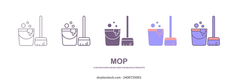 Mop and bucket, cleaning outline icons. Vector illustration. Editable stroke. Isolated icon suitable for web, infographics, interface and apps.