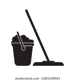 Mop and bucket cleaning vector isolated illustration