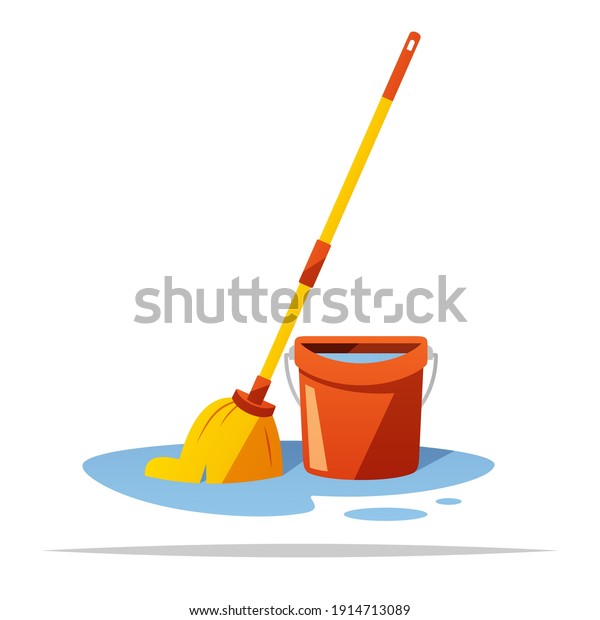 Mop and\
bucket cleaning vector isolated\
illustration
