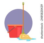 Mop and bucket cleanning floor isolated concept. Vector graphic design illustration element