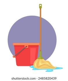 Mop and bucket cleanning floor isolated concept. Vector graphic design illustration element