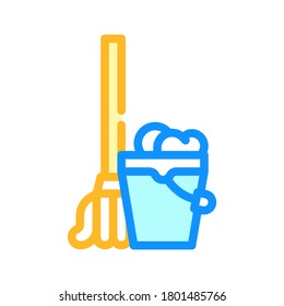 mop con vector de icono de color de cubo. mop con signo de cubo. ilustración de símbolo aislado
