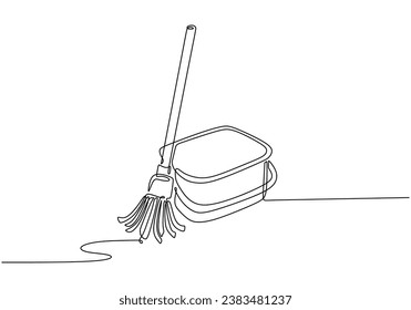 mop und bucket ununterbrochene Linienzeichnung. Reinigungskonzept... Vektorgrafik einzeln. Minimalistisches Design handgezeichnet.