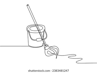 mop and bucket continuous line art drawing. Cleaning service concept.. Vector illustration isolated. Minimalist design handdrawn.