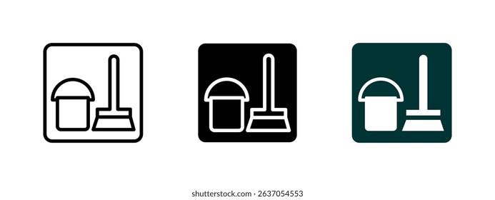 Mop and bucket icon. Classic floor cleaning tool paired with a bucket in a minimalist vector illustration. Represents housekeeping, janitorial services and sanitation maintenance symbol. Hygiene sign.