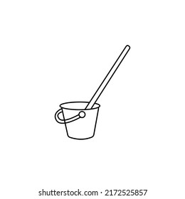 Mop and bucket icon editable stroke, cleaning room tool eps 10