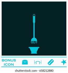 Mop and bucket icon flat. Blue pictogram on dark background. Vector illustration symbol and bonus icons