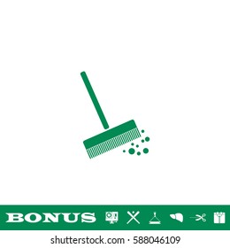 Mop bucket icon flat. Green pictogram on white background. Vector illustration symbol and bonus button