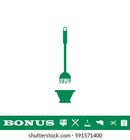 Mop and bucket icon flat. Green pictogram on white background. Vector illustration symbol and bonus button