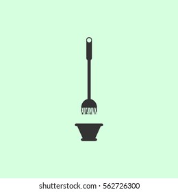 Mop and bucket icon flat. Grey vector symbol on green background