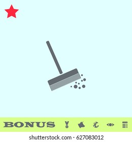 Mop bucket icon flat. Grey pictogram on blue background. Vector illustration symbol and bonus buttons medal, cow, earth, eye, calculator