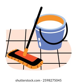 Mop bucket icon in flat style 
