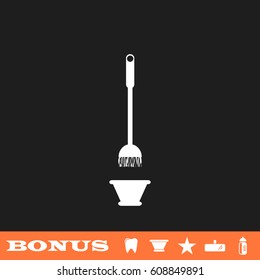 Mop and bucket icon flat. White pictogram on black background. Vector illustration symbol and bonus button tooth, vase, star, mirror, bottle