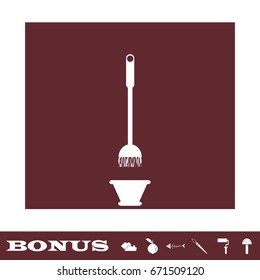 Mop and bucket icon flat. White pictogram on brown background. Vector illustration symbol and bonus icons