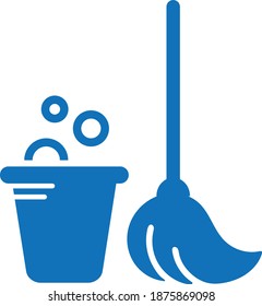 Mop And Bucket Icon. Home cleaning vector icon isolated on white background